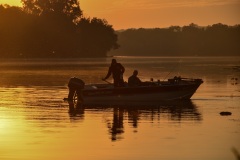 Fishermen heading out from the launch at Riverfront Park in Yorkville, IL