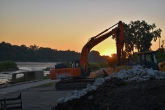 A track hoe readies for a day of work near Yorkville, IL