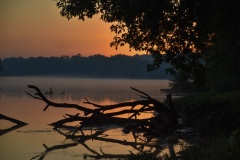 Dawn reflects on a misty Fox River near Yorkville, IL